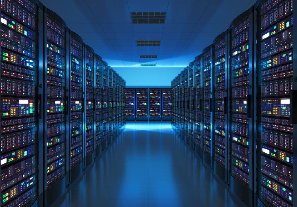 discover the high-tech server racks in a modern data center corridor. cloud firewall.