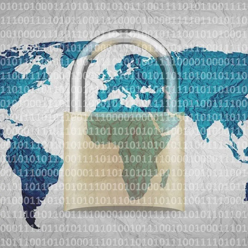 Protecting Global Data: Africas Cybersecurity Focus On World Map. Avoiding Virtual Attacks. protecting global data: africas cybersecurity focus on world map. avoiding virtual attacks.