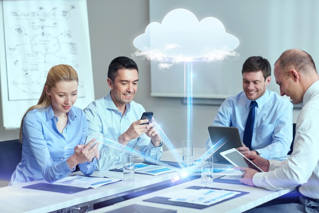 innovative business meeting: modern tech collaboration with cloud integration. pros and cons of voip.