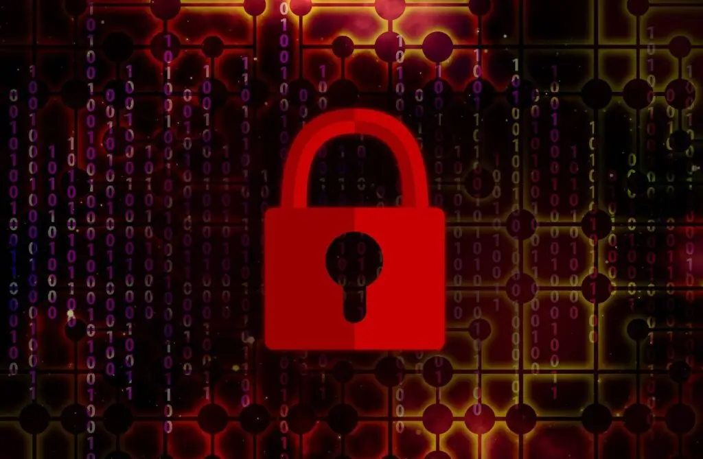 Secure Data With A Bold Red Padlock And Intricate Binary Code Backdrop. Nigelthorn Malware secure data with a bold red padlock and intricate binary code backdrop. nigelthorn malware
