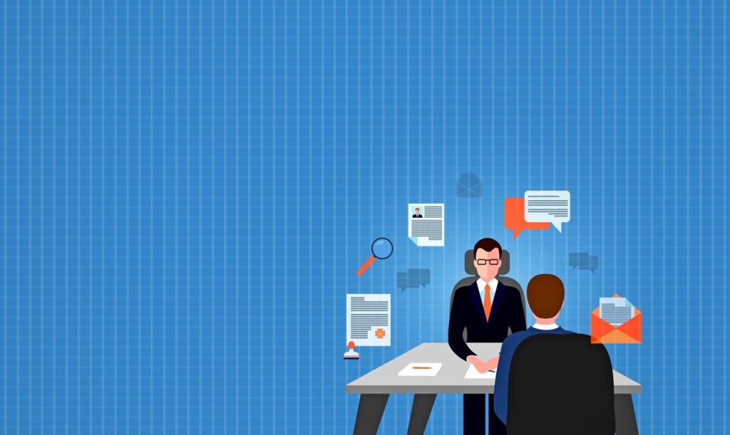 business professionals discuss collaboration surrounded by communication symbols in modern corporate setting. human resources.