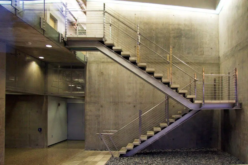 sophisticated modern staircase with sleek design, soft lighting, and minimalist elements in contemporary setting. microsoft office.