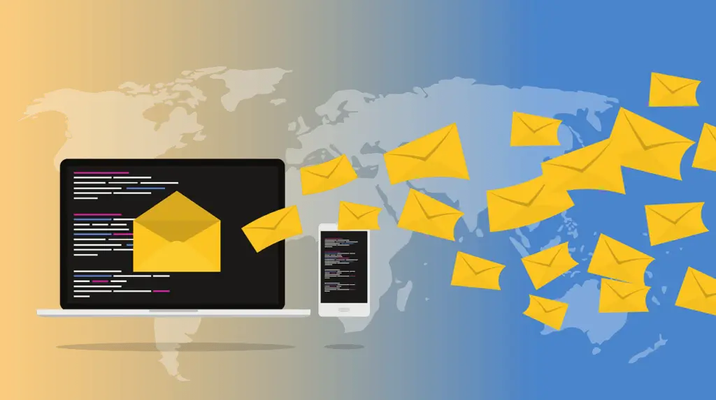 Modern email communication connecting people globally through technology, envelopes, and world map backdrop. encrypt email.