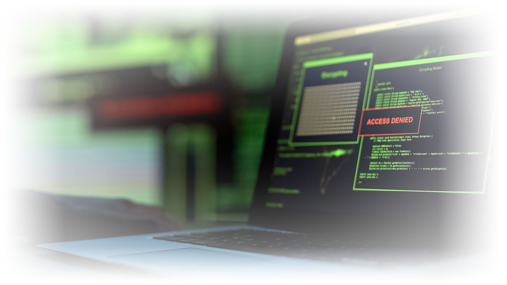 Message Access denied written on laptop screen, server blocking hacking attempt Firewall as a Service