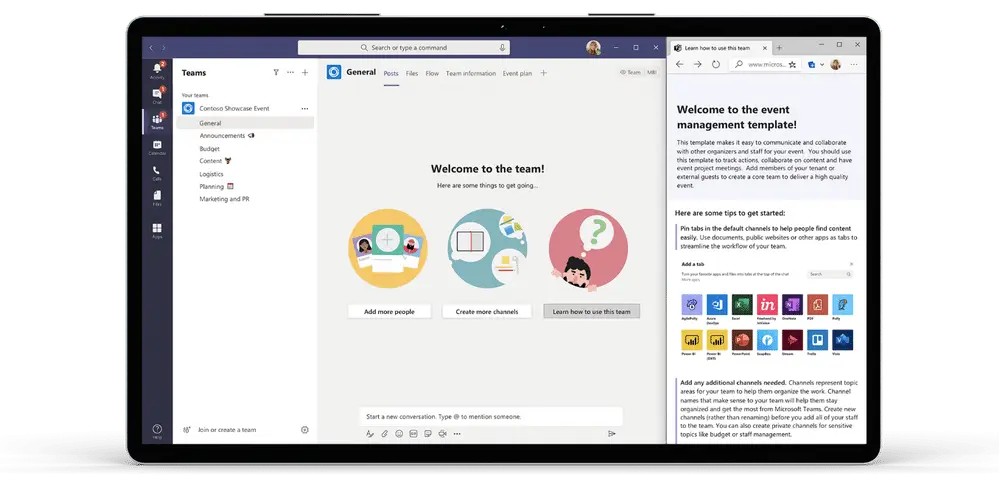 Microsoft Teams getting started guidance panel shown after creating a new team from a template