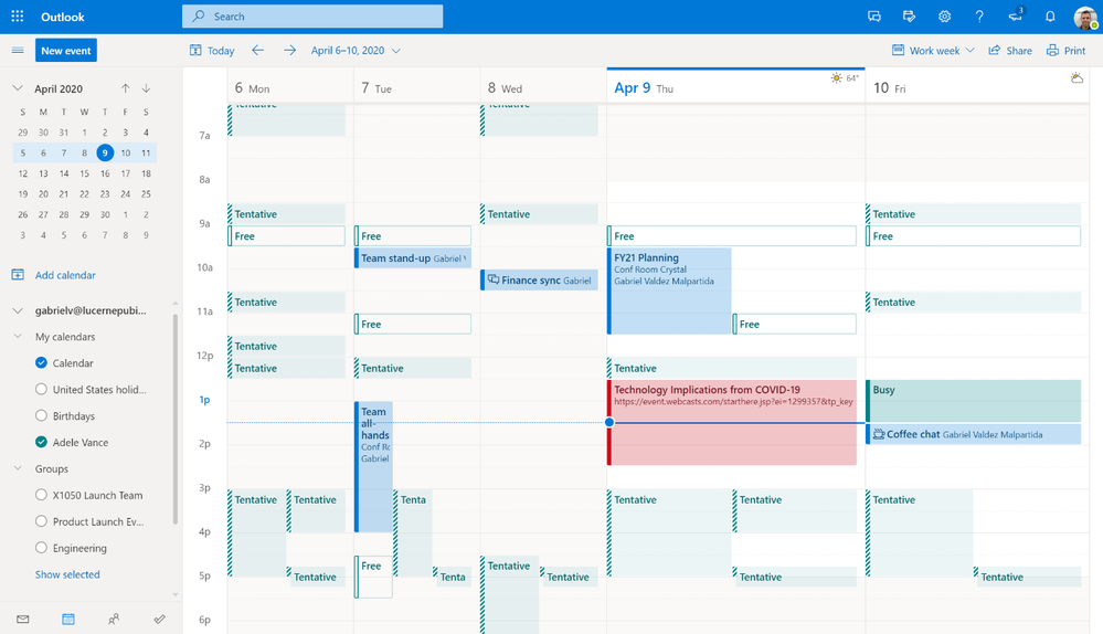 Image 1 - See your schedule next to or combined with the calendar from someone in your organization