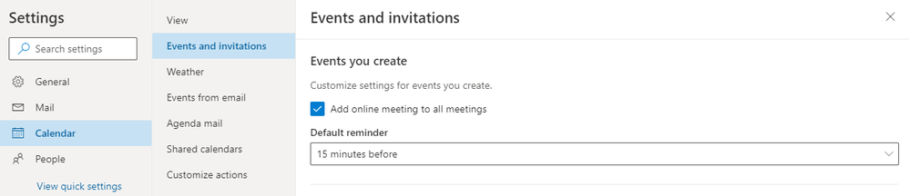 Image 12 Easily add online meeting to any event or adjust settings so they’re added by default