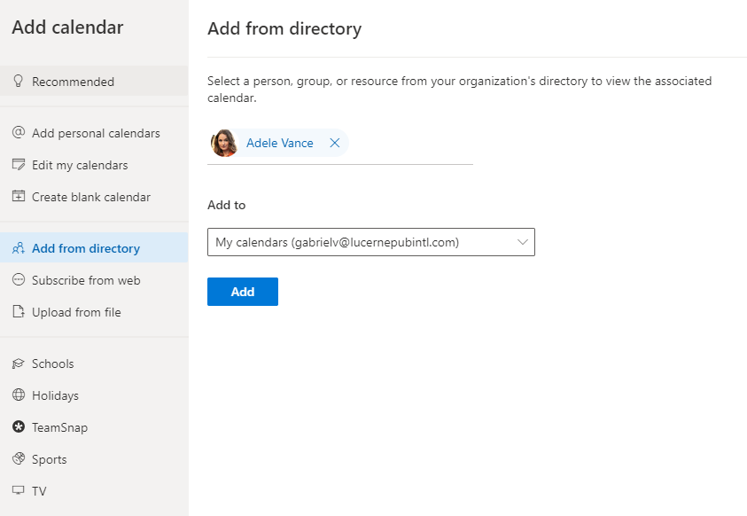 image 2 - add your colleague’s calendar from your organization’s directory