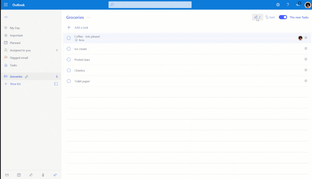 tasks in owa 2