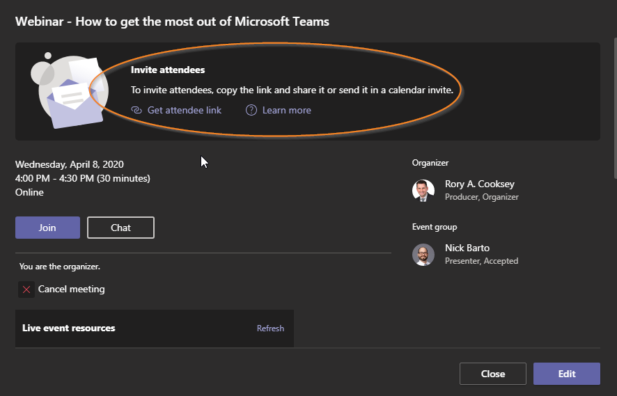 Teams Live Event Invite Attendees