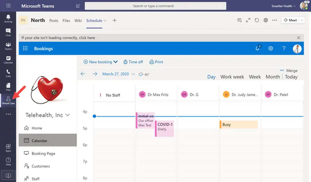 efficient telehealth appointment scheduling in microsoft teams for march 27, 2020.