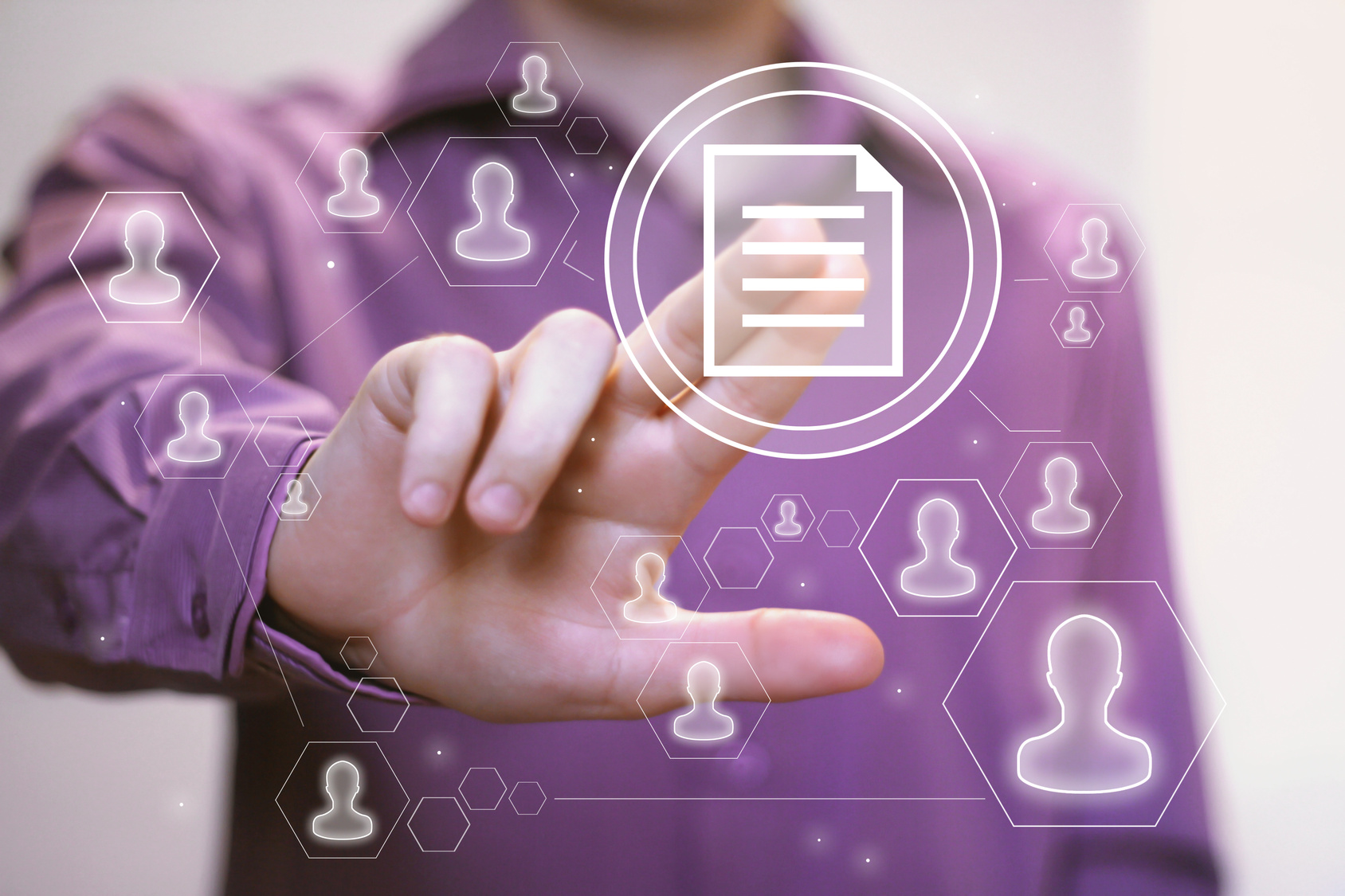 businessman interacting with digital file icon for efficient communication & collaboration.