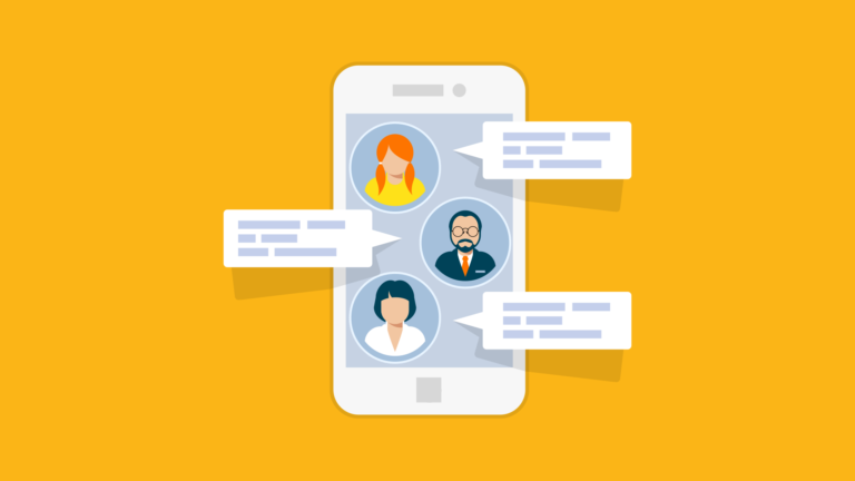 engaging digital chat: animated individuals converse on smartphone screen in modern setting. business processes.