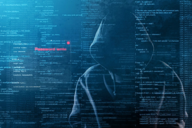 unveiling cybersecurity: shadowy figure in cloak symbolizes digital threats.