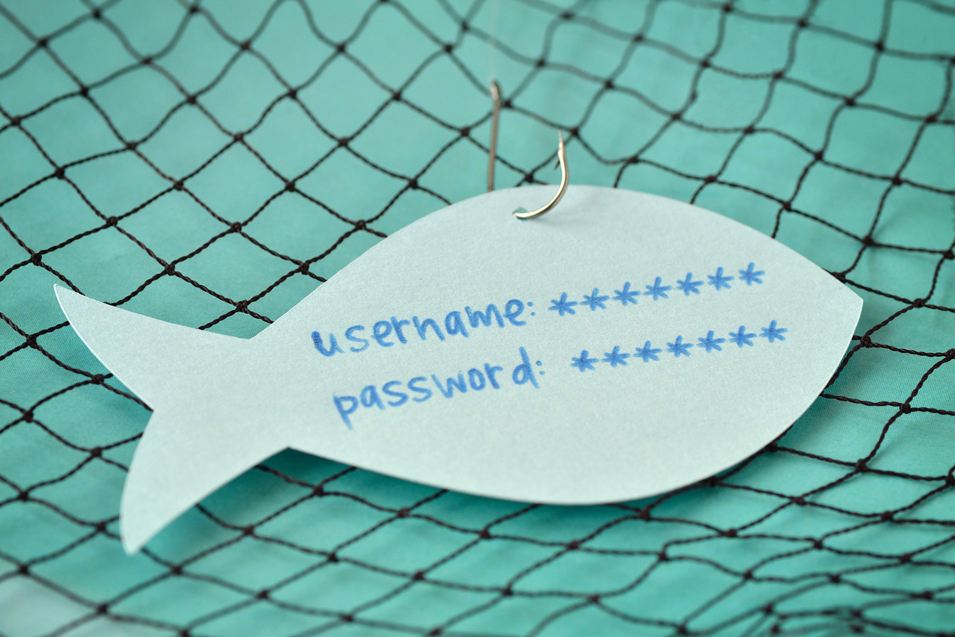 a fish shaped paper tag attached to a net