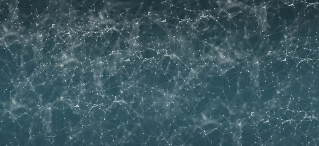 mesmerizing interconnected blue lines and dots, evoking depth, movement, and cosmic connections.