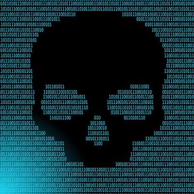 binary skull symbolizes digital dangers, mortality, ominous tech world.