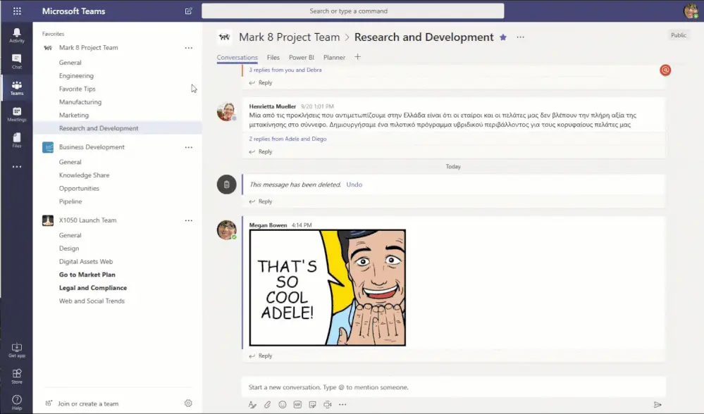lively r&d team chat on microsoft teams fosters collaboration and positivity.
