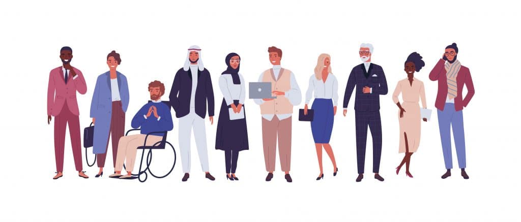 inclusive professionals standing together in unity, showcasing diversity and modern workplaces.