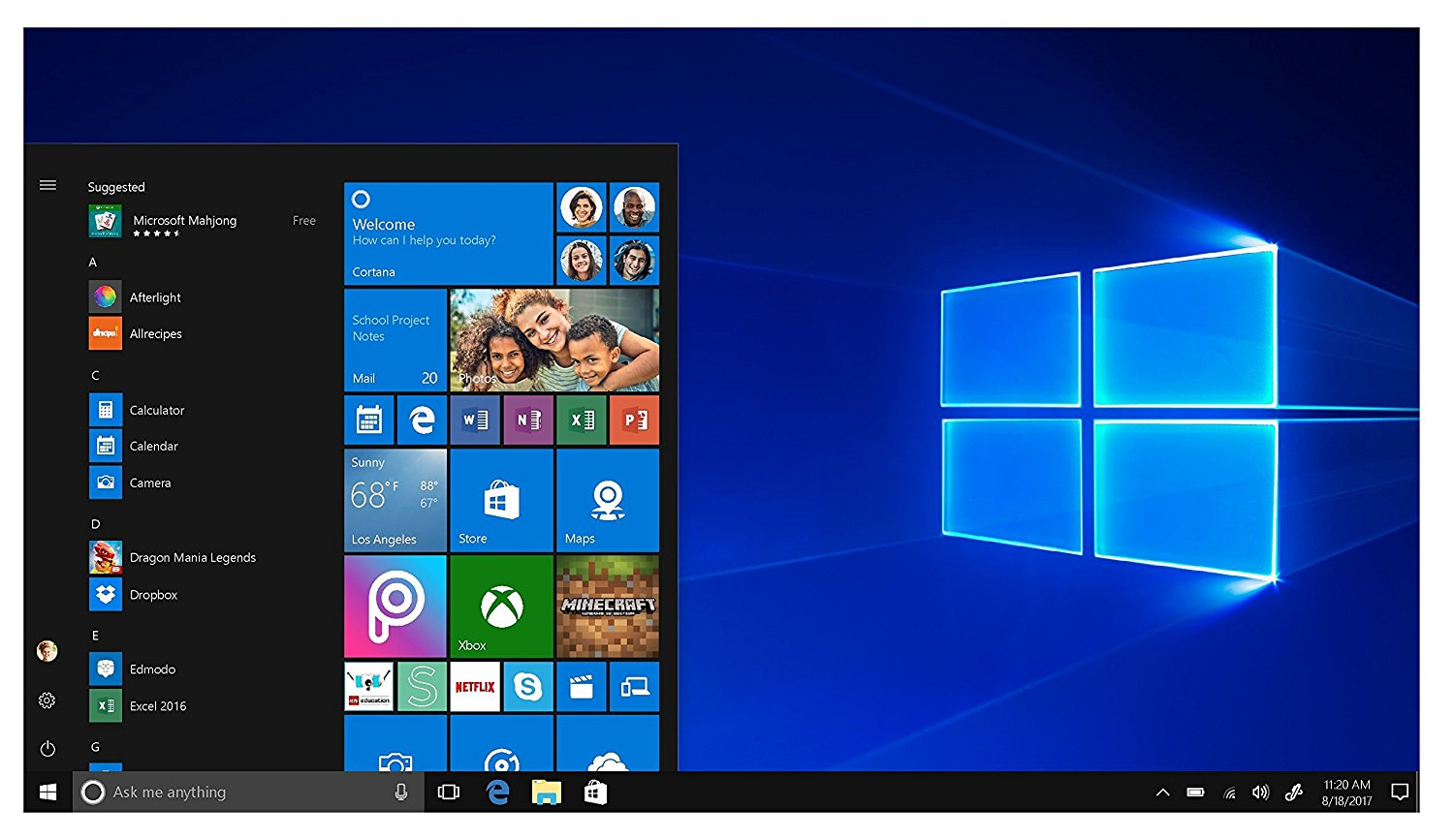 the windows 10 start screen is shown in this image
