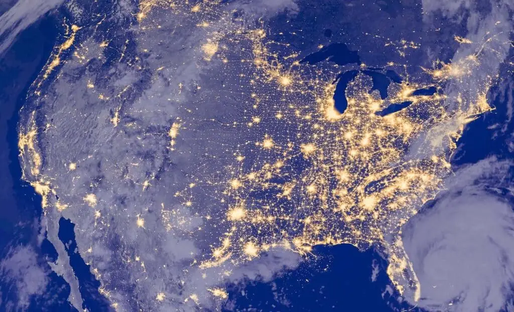 the united states at night as seen from space