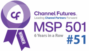 Channel Futures 2024 Top 51 MSP 501 Winner Badge in vibrant purple.