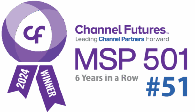 Channel Futures 2024 Top 51 MSP 501 Winner Badge in vibrant purple.