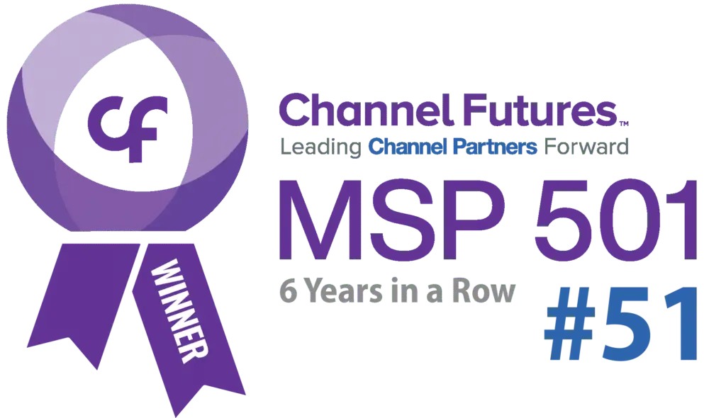 Channel Futures 2024 Top 51 MSP 501 Winner Badge in vibrant purple.