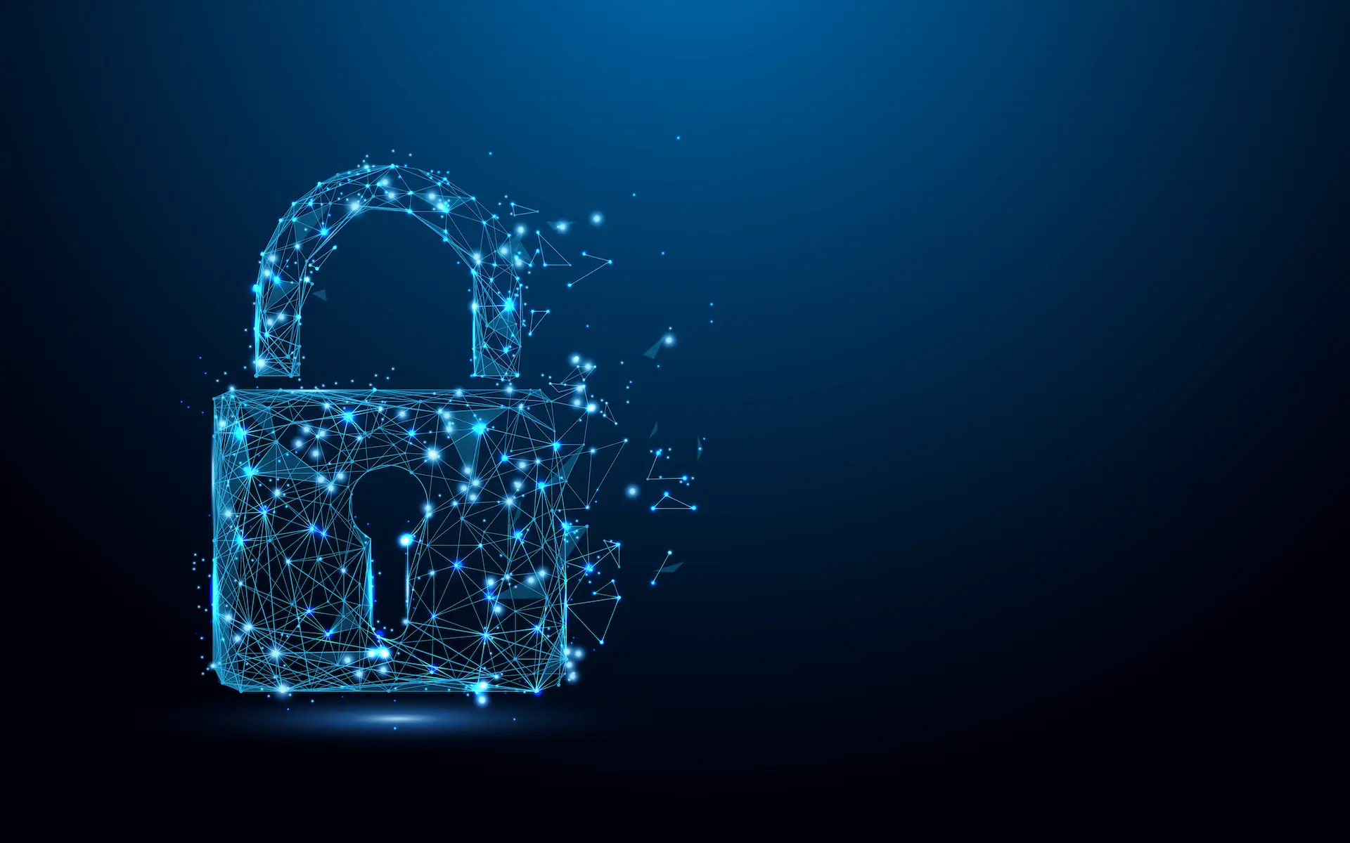 cybersecurity lock symbolizing protection in digital landscape on vibrant blue background.