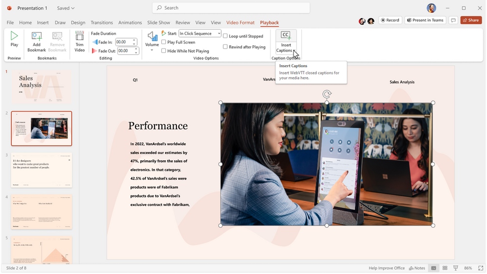 insert closed captions in powerpoint