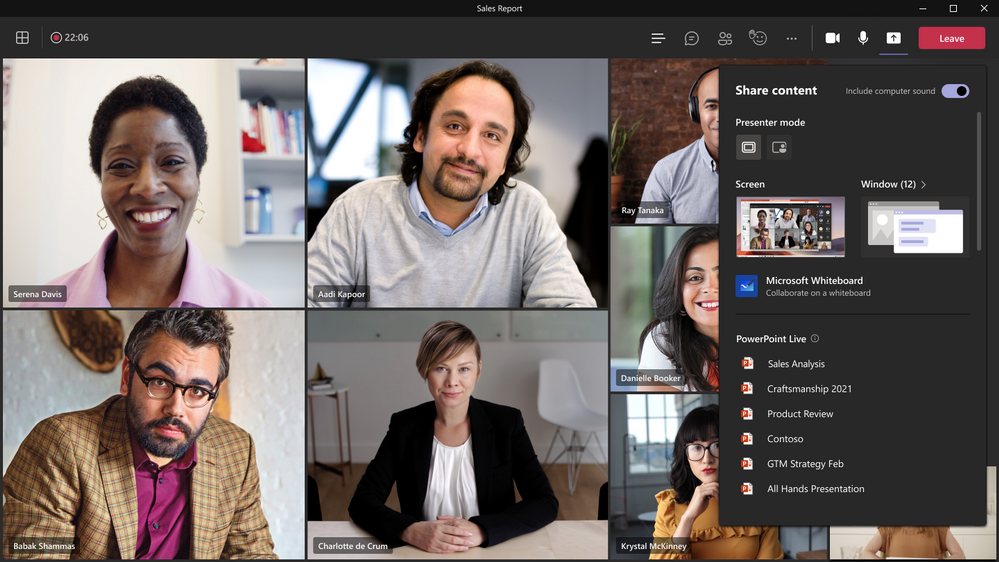 diverse professionals collaborate in virtual meeting, sharing powerpoint content for teamwork and engagement.