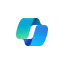 a blue and green logo on a black background
