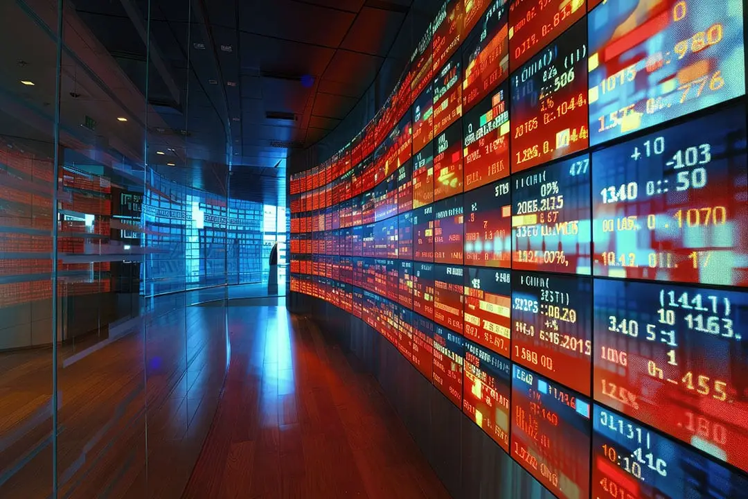 a room with a lot of monitors on the wall