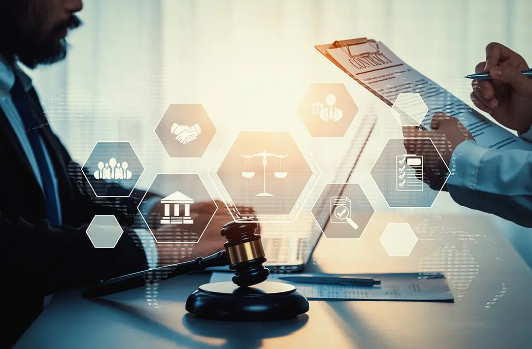 smart law, legal advice icons and savvy lawyer working tools in lawyers office