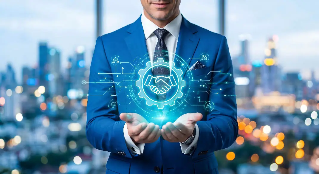 a provider holds glowing digital tools out towards you.