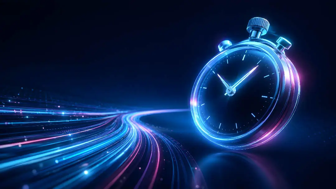 glowing technology threads lead to a stopwatch