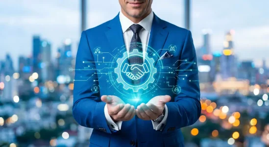 a provider holds glowing digital tools out towards you.