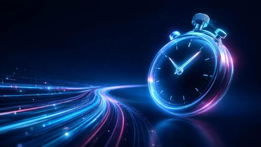 glowing technology threads lead to a stopwatch