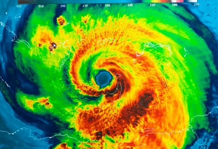 powerful hurricane swirling in the atlantic ocean, showcasing intensity and potential impact.