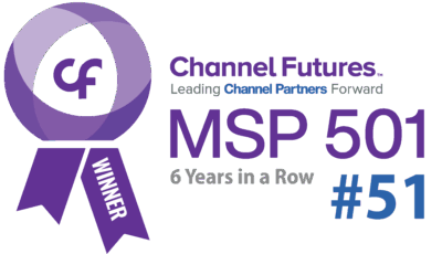 Channel Futures 2024 Top 51 MSP 501 Winner Badge in vibrant purple.